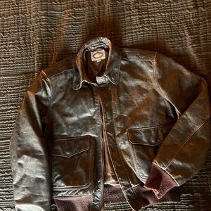 Men's Dark Brown Leather Bomber Jacket
